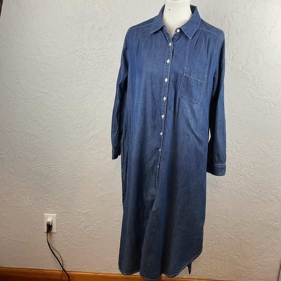JW Signature Los Angeles Lightweight Blue Denim Button Down Shirt Dress Sz M/L - Picture 2 of 10